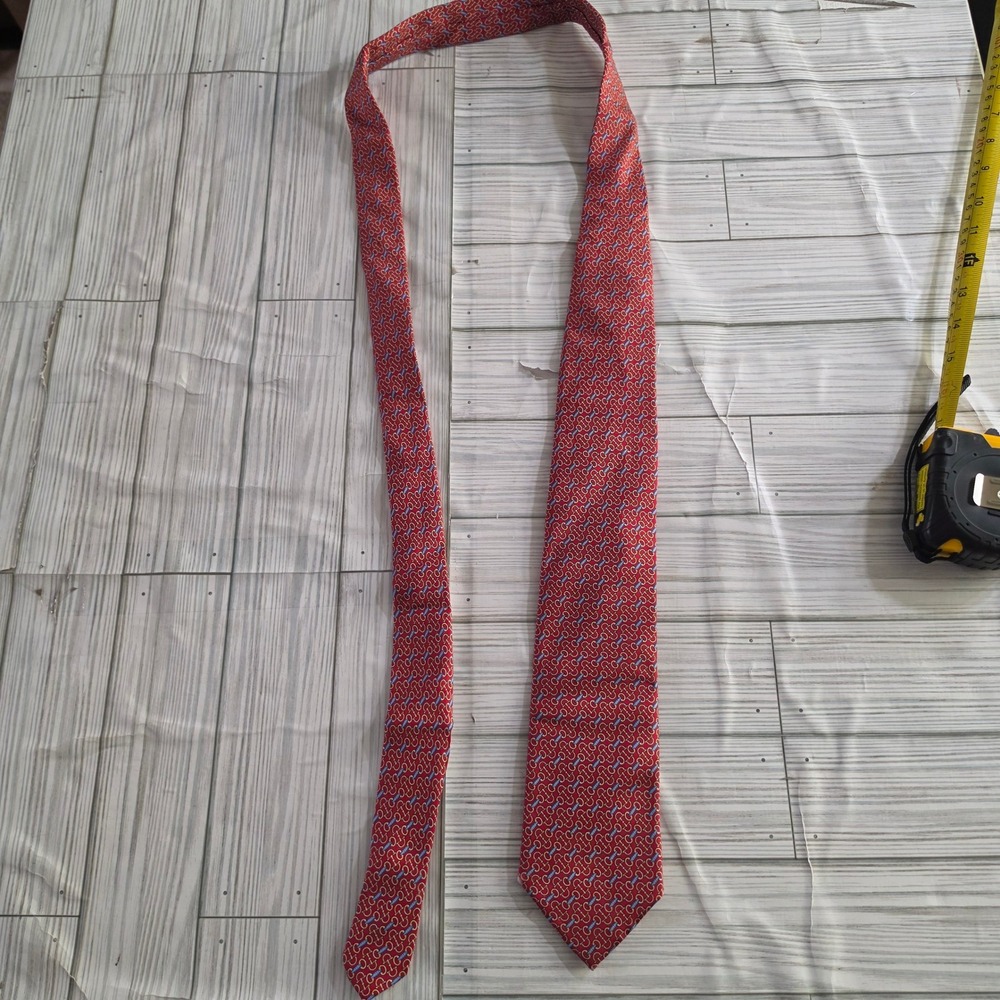 Tie Rack London Mens Red Silk Horse Bit Chain Link Pattern Necktie Italy